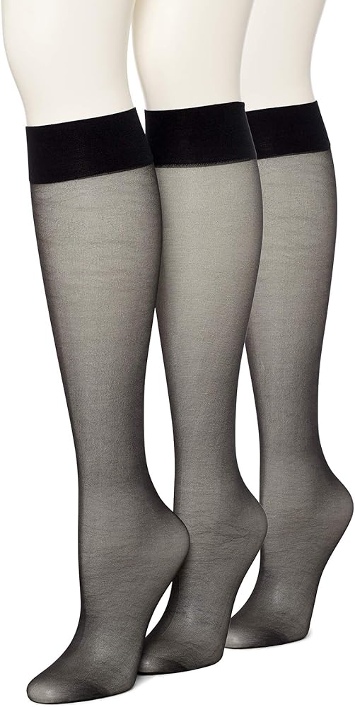 HUE Women's Sheer Knee Hi Socks 3 Pair Pack