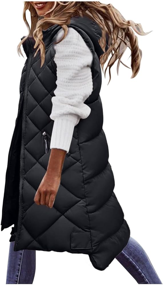 Long Puffer Vest for Women Sleveless Hoodies Quilted Vest Oversized Outdoor Puffer Down Coats Thickened Warm Jackets