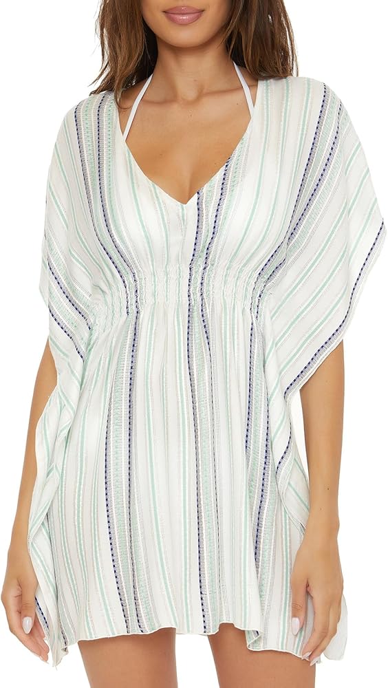 BECCA Women's Radiance Woven Tunic, Striped, Beach Cover Ups