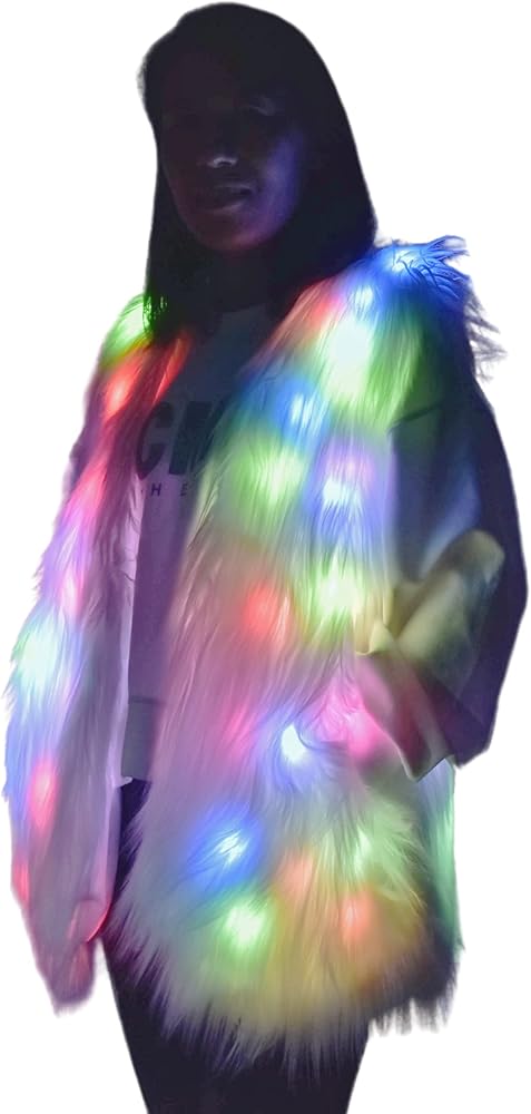 Women's LED Vest Coat,Women Faux Fur Coat,Light Up Jacket Clothing,For Festival Dance Halloween Christmas rave outfits for women