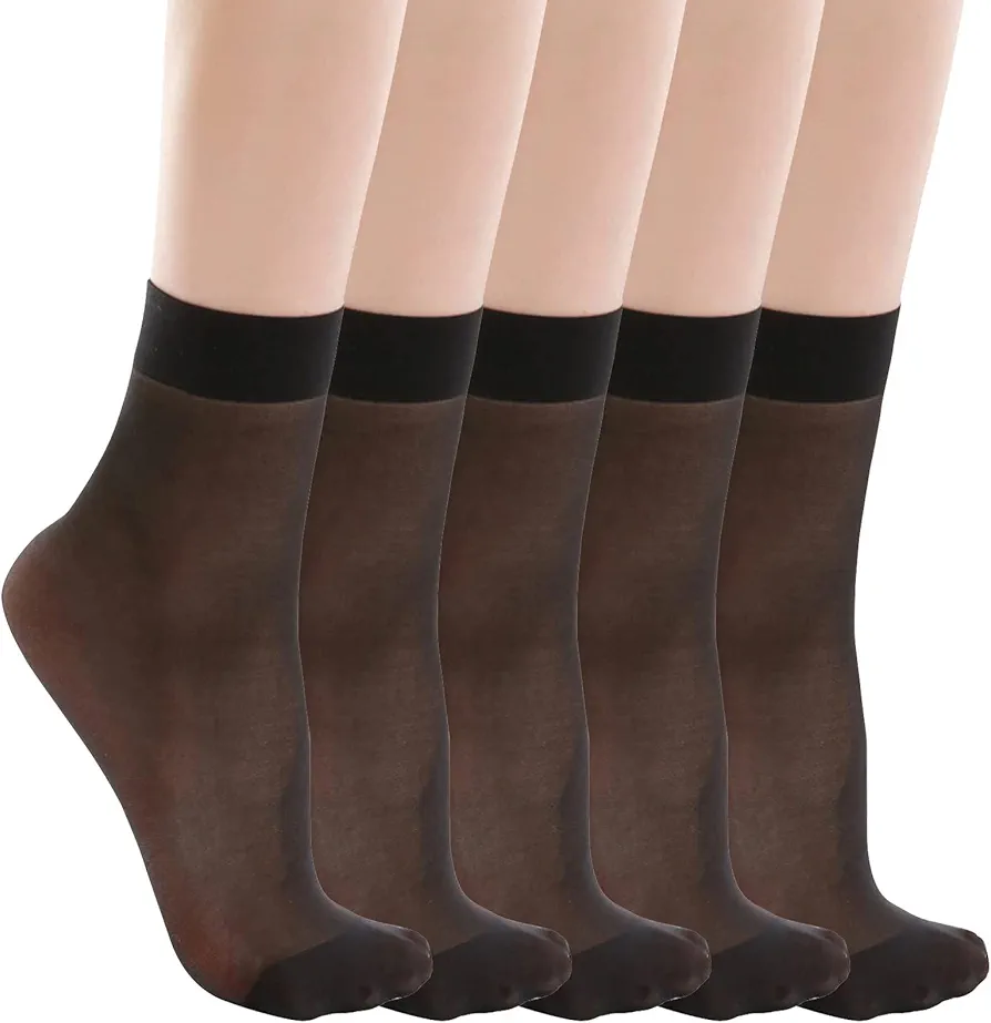 Comfortable Socks 5 Pairs Women Ultra Thin Sheer Short Socks Nylon Transparent Ankle Socks Dress Socks (Black, One Size)