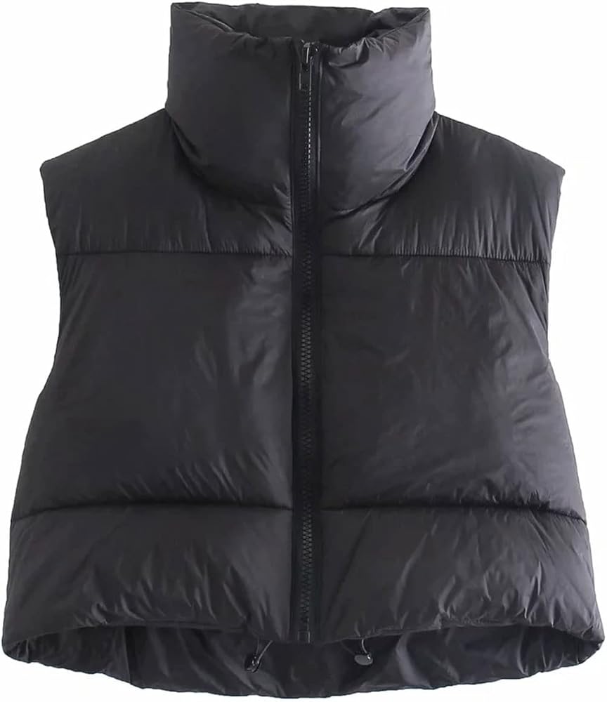 Womens Warm Retro Padded Cropped Vest Stand Collar Puffer Short Vest Sleeveless Coat