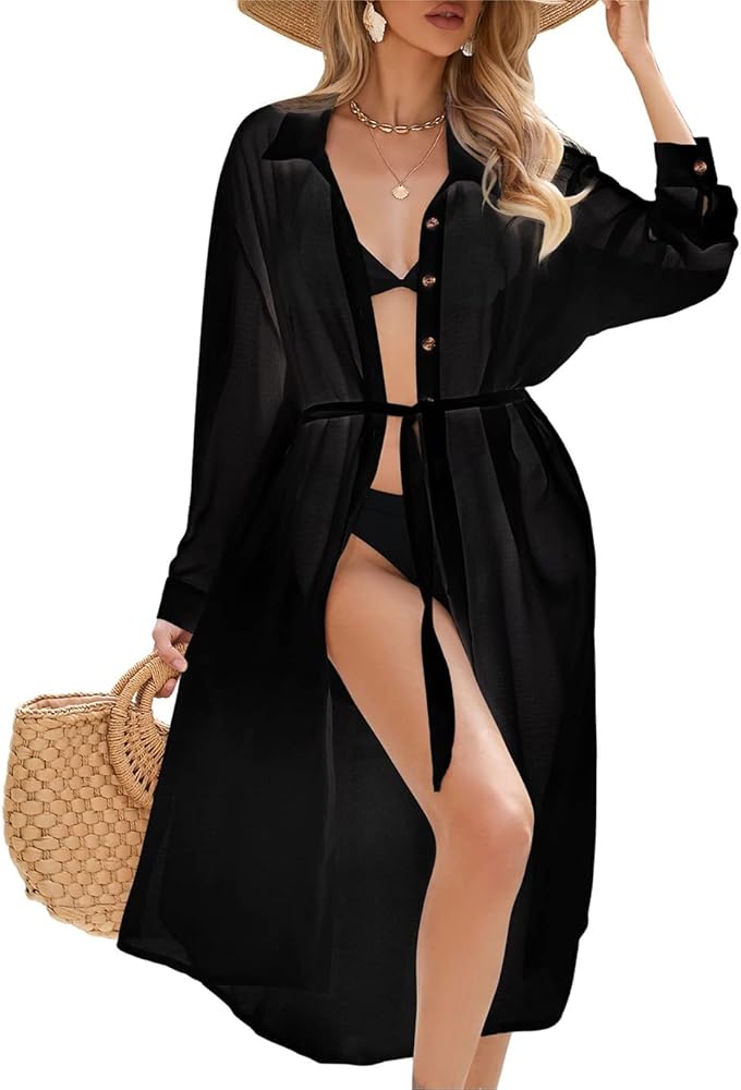 Eddoyee Swimsuit Cover Ups, Casual Kimonos for Women Long Sleeve Flowy Kimono Cardigans Beach Dress