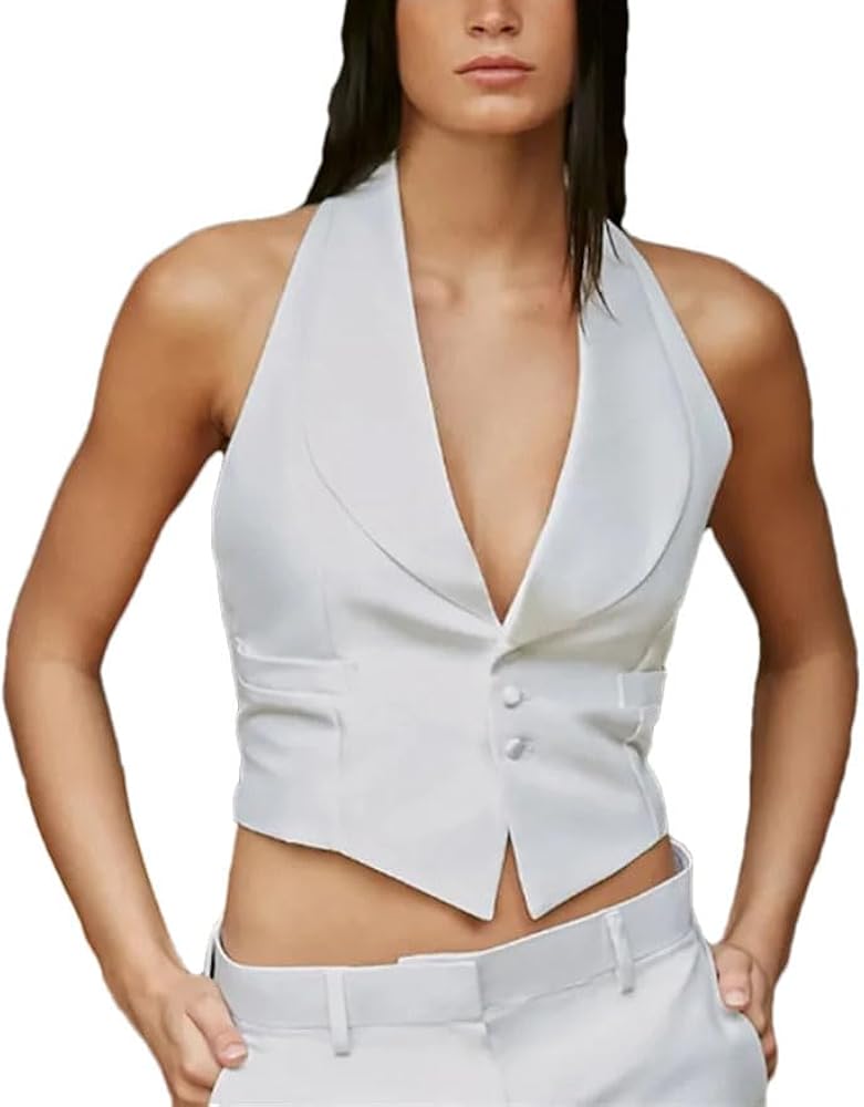 Women's Sexy Vest V-Neck Single Breasted Business Casual Office Vest Jacket