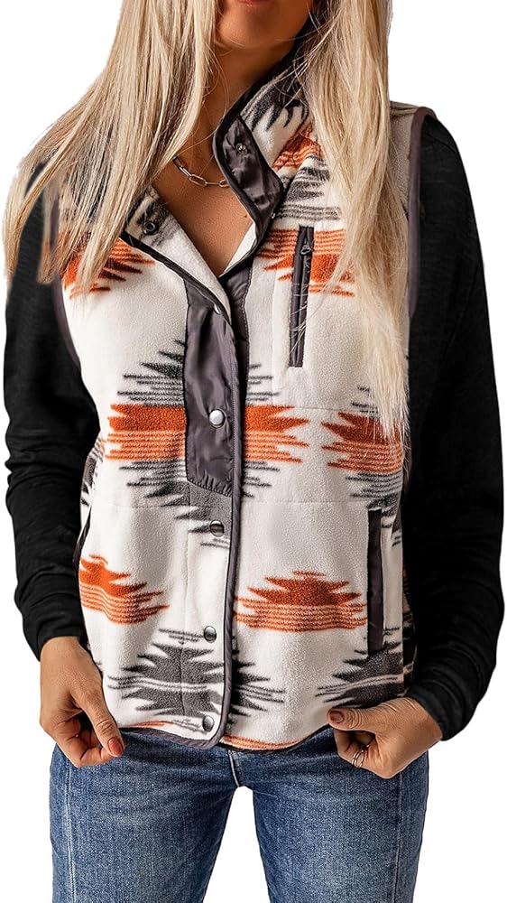 SELINK Womens Fleece Jacket Western Aztec Print Long Sleeve Snap Button Down Shacket Jackets with Pockets