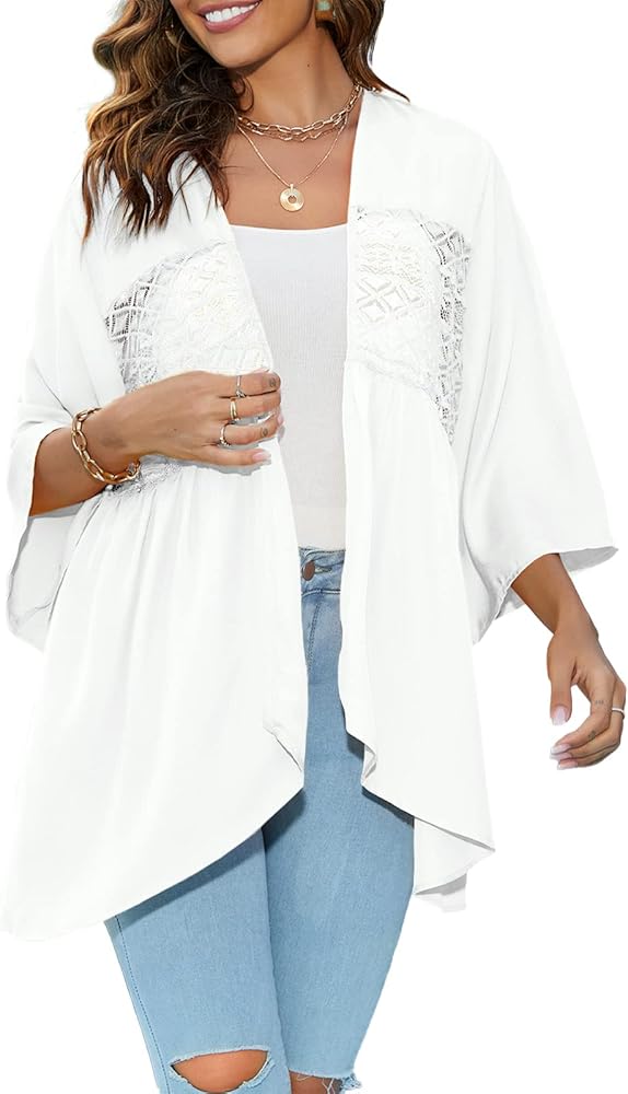 Women's Lightweight Summer Cardigans Casual Kimonos Boho Lace Beach Swimsuit Cover Up Blouse Tops