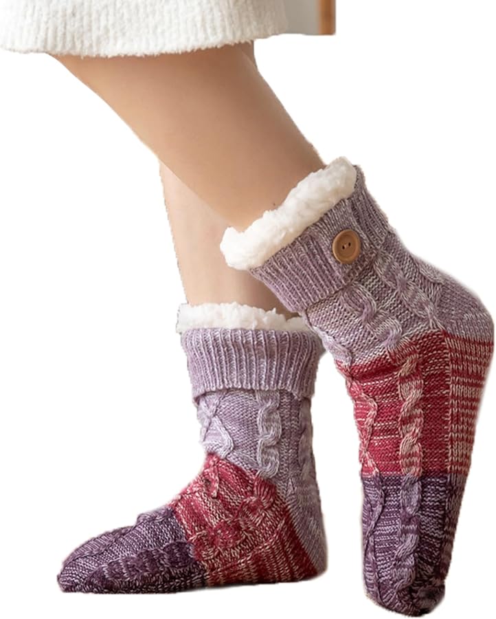 Women Fuzzy Warm Slipper Socks Winter Thick Fleece Sleeping Socks Non Slip Indoor Floor Socks Cute Christmas Socks