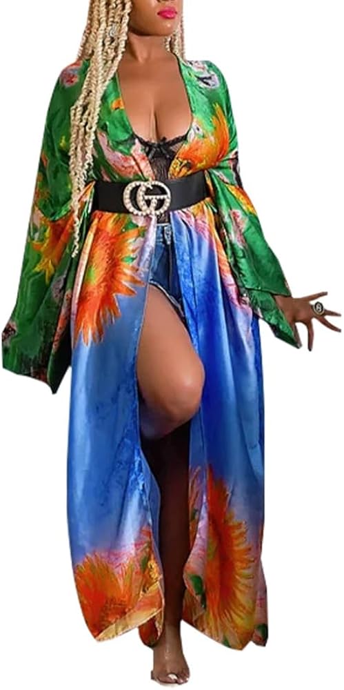 floral Long Kimonos for Women kimonos plus size swimwear beach kimono cover ups kimono robe duster l Bikini Cover Up