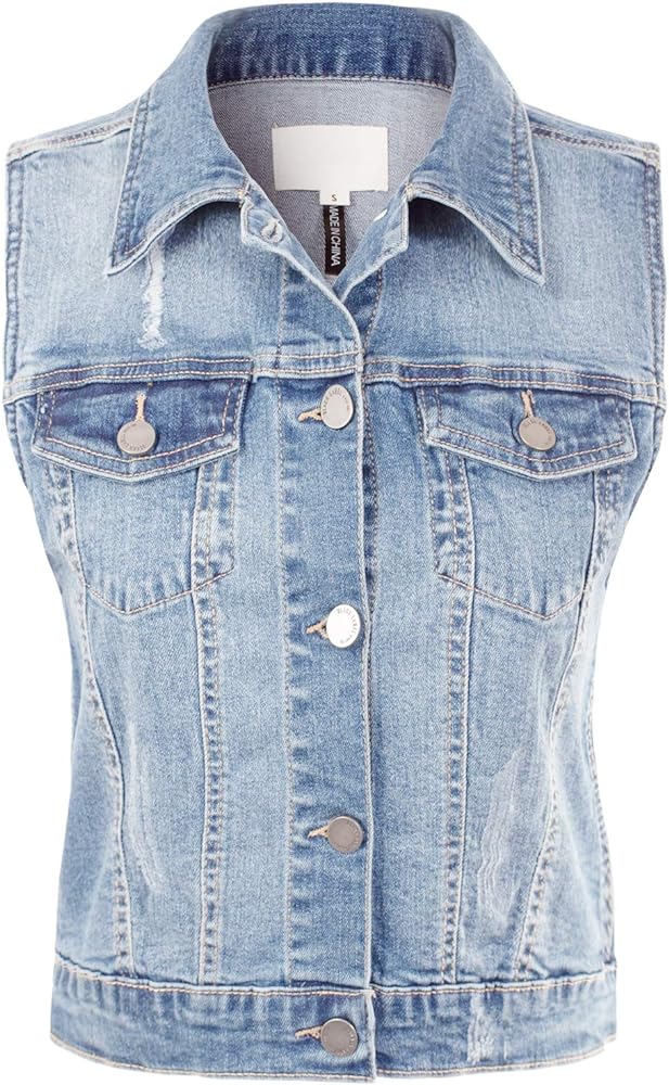 Design by Olivia Women's Junior Fit Sleeveless Button up Jean Denim Jacket Vest