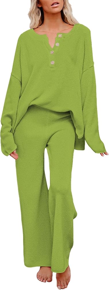 Pink Queen Sweater Set For Womens 2 Piece Outfits Pullover Waffle Knitted Tops Sweatpants Pajama Avocado Green S