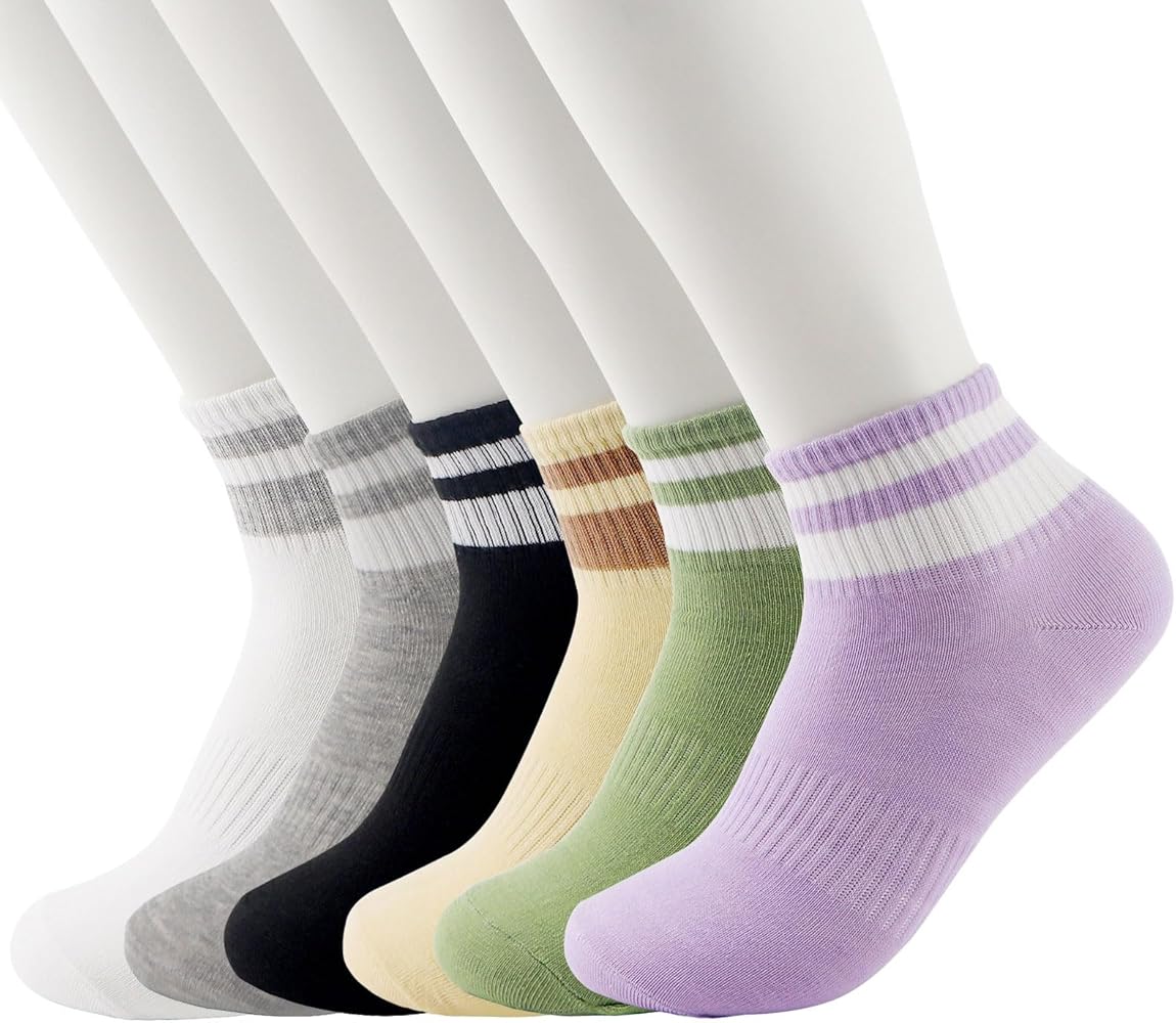 Socks For Women, Ankle Socks For Women, Soft Moisture-Wicking Socks, Womens Socks Ankle, Solid Color Striped Socks, Suitable For Recreational Light Running Outdoor activities (6 Pairs)