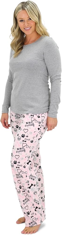 Cherokee Women's Set, Long Sleeve Cotton Top & Micro Fleece Pants, Soft & Cozy Loungewear