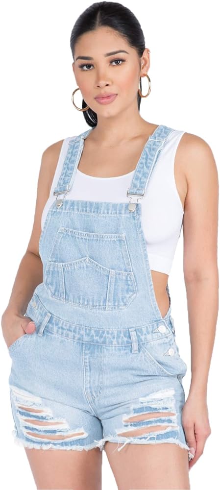 Twiin Sisters Women's Comfy Stretchy Slim Fit Ripped Jeans Denim Shorts Overalls Shortalls Romper Outfit for Women