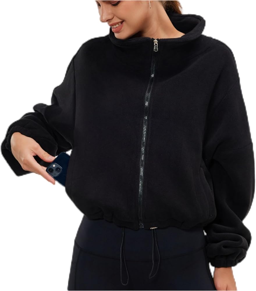 Workout Jackets Cropped Long Sleeve Tops Zip up Sweatshirt Spring Jackets for Women 2024 with 4 Pockets