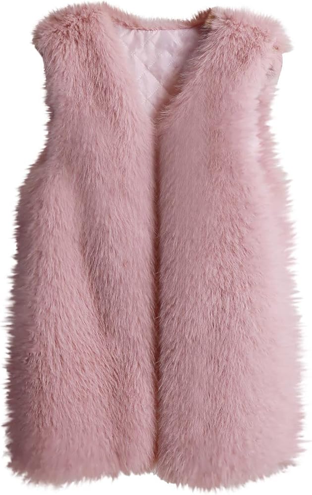 Faux Fur Jacket Vests for Women Winter Warm Coats Soft Fleece Jackets Sleeveless V Neck Sweater Coats