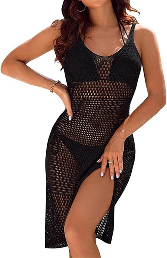 Swim Coverups for Women 2024 Summer Crochet Hollow Out Knit Bathing Suit Pool Cover Up Beach Dresses