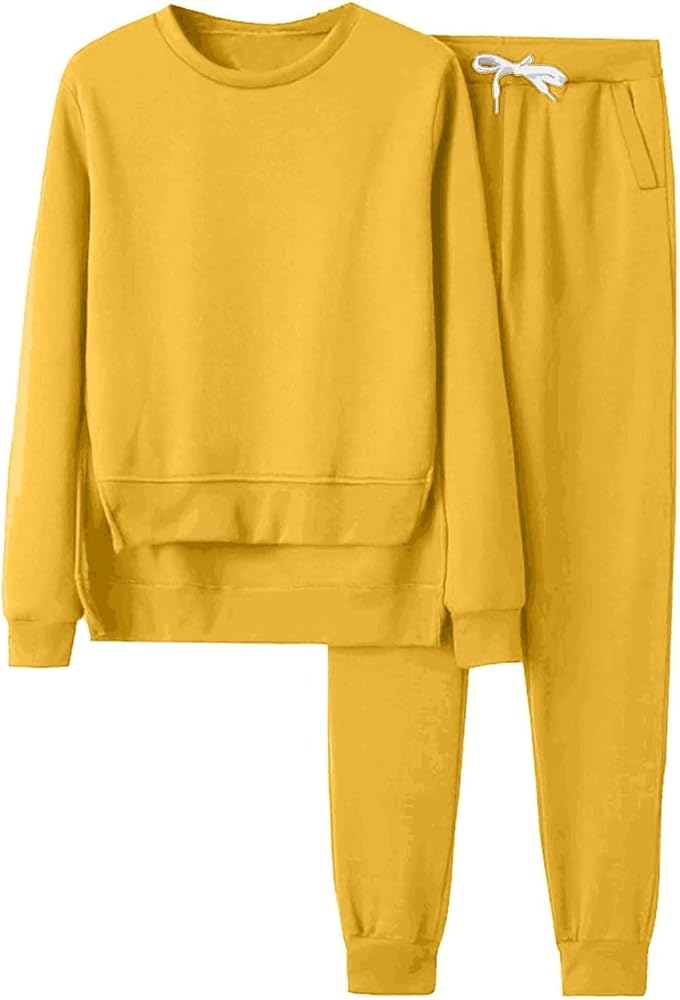 Women’s Two Piece Outfits Long Sleeve Crop Top Wide Leg Sweat Pants Knit Sweatsuit Fall Lounge Matching Clothes Set