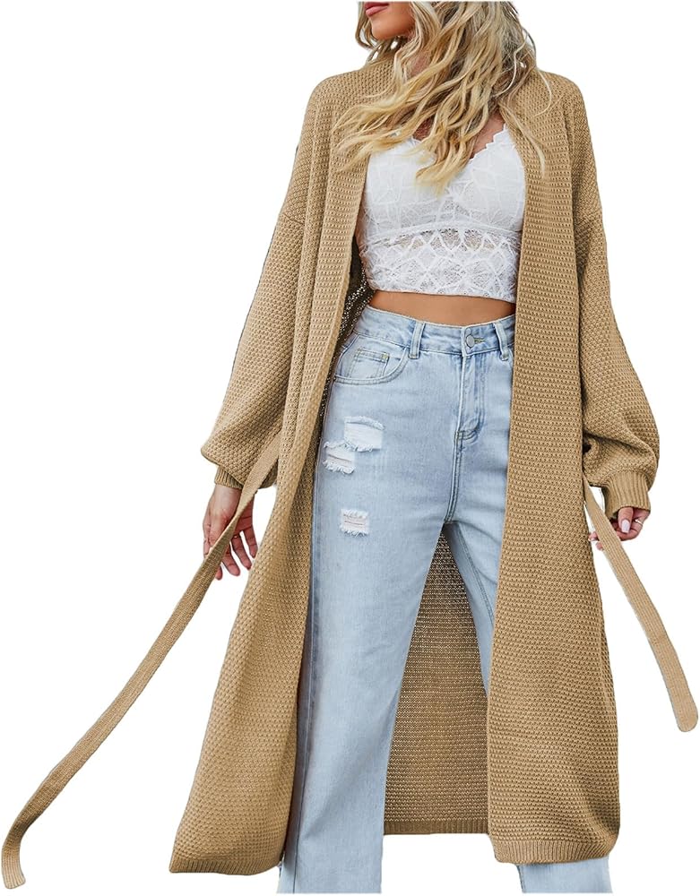 Womens Loose Knitted Long Cardigan Fashion Open Front Sweater Duster Outerwear 2023 Fall Jacket Coats Trench Clothes