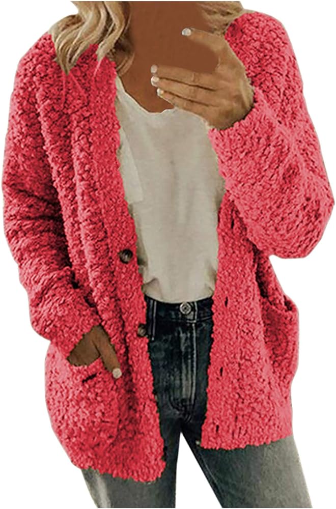 Fleece Jacket Women Casual Coat Outdoor Slim Coffee Outwear Plush Long Cardigan Trendy Warm Oversized Fluffy Womens