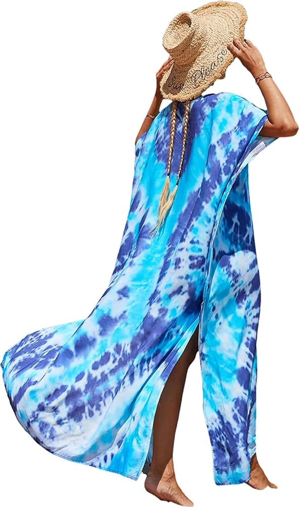 Women's Plus Size Vneck Ethnic Print Caftan Rayon Kaftans Bathing Suit Cover up