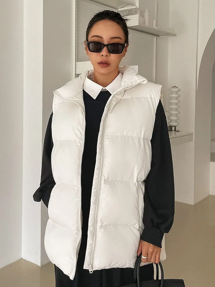 Women's Coat Jacket Warm Comfortable Slant Pockets Vest Puffer Coat Without Sweatshirt Fashion Charming Unique Lovely (Color : White, Size : Large)