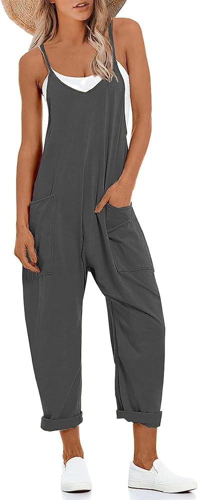 Women's V Neck Sleeveless Jumpsuits Spaghetti Straps Harem Long Pants Overalls With Pockets