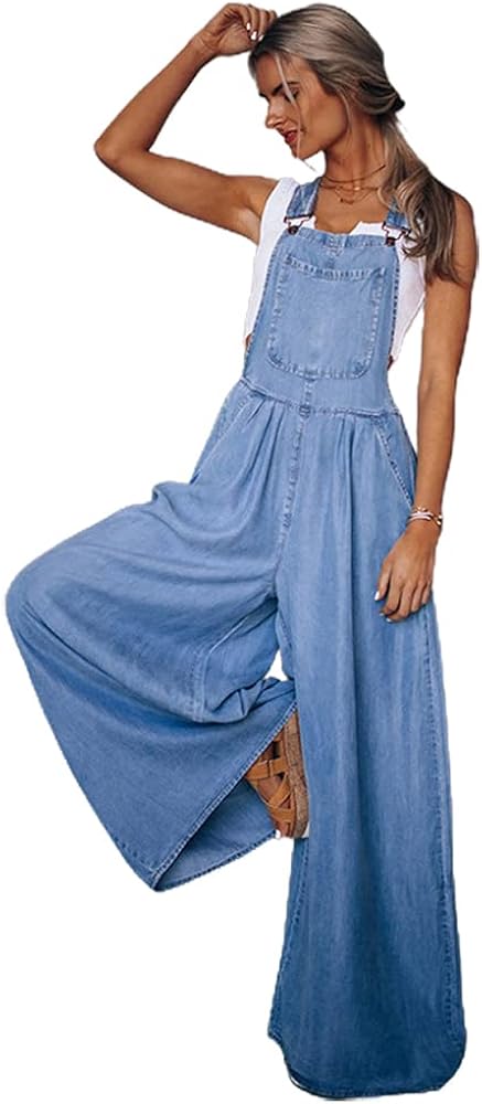 IDEALSANXUN Wide Leg Denim Jumpsuit for Women Denim Romper Jean Loose fit Overalls