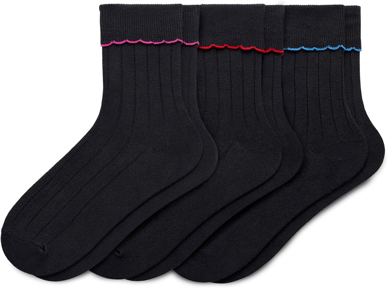 HUE Women's Scalloped Turncuff Sock 3 Pair Pack