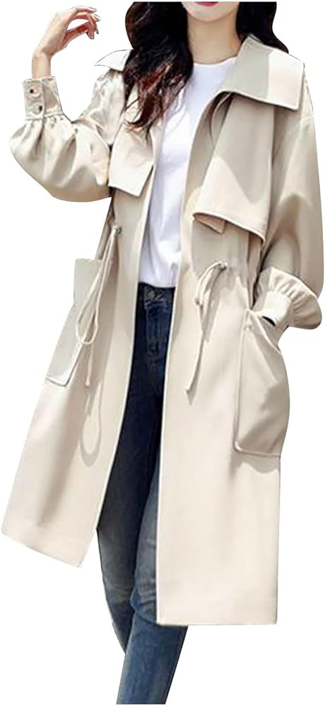 Long Trench Coats for Women 2024 Fall Winter Jackets Long Sleeve Tops Elegant Windbreaker Jacket with Pockets