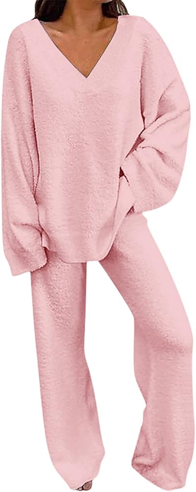 Lounge Sets for Women 2 Piece Long Sleeve Cozy Sweater Pants Knitted Matching Set Casual Travel Outfits Loungewear