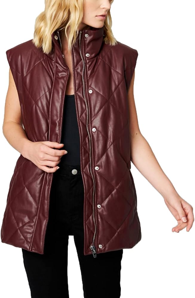 [BLANKNYC] Womens Vegan Leather Quilted Vest With Self Belt