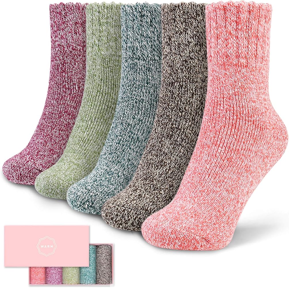 ICEIVY Socks Women, Soft Knit Wool Winter Thick Warm Cabin Fuzzy Crew Women Socks 5 Pack