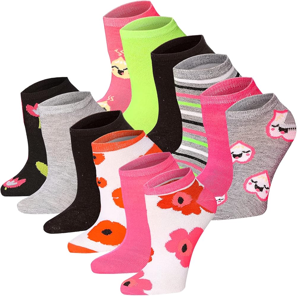 Tipi Toe Women's 12 Pairs Colorful Patterned Low Cut/No Show Socks