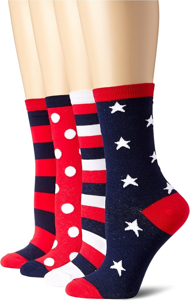 K. Bell Women's 2 Pack Novelty Americana Crew Socks, Mix It Up Americana, 9-11