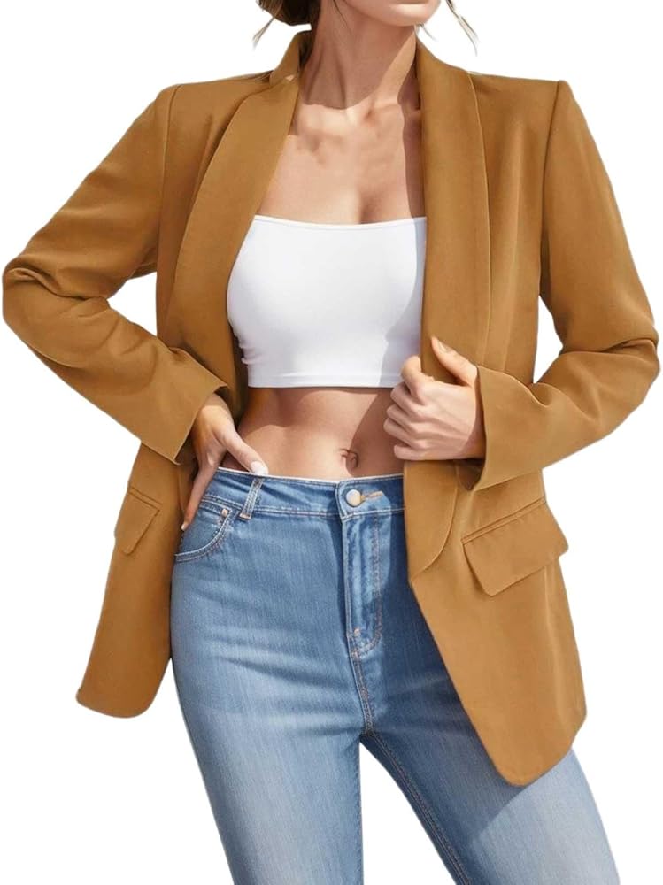 Women's Casual Blazers 2023 Trendy Suit Jacket Long Sleeve Open Front Button Work Office Coats Blazer Jackets Pockets