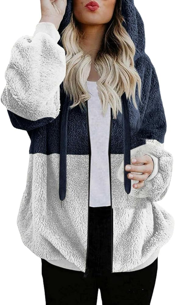 ECKHARDT Women's Faux Fur Jacket Hood Thicken Warm Casual Plus Size Outdoor Cardigans Jacket Coats Fall Winter