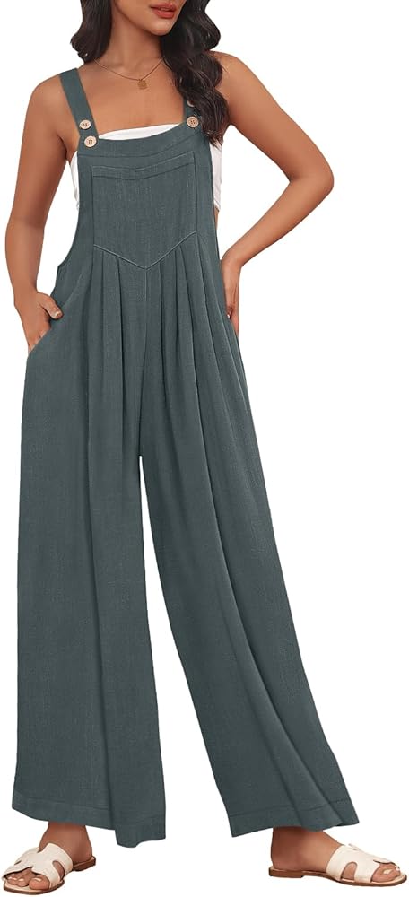 AUTOMET Womens Jumpsuits Overalls Wide Leg Casual Summer Outfits Rompers Jumpers Sleeveless Straps With Pockets 2024