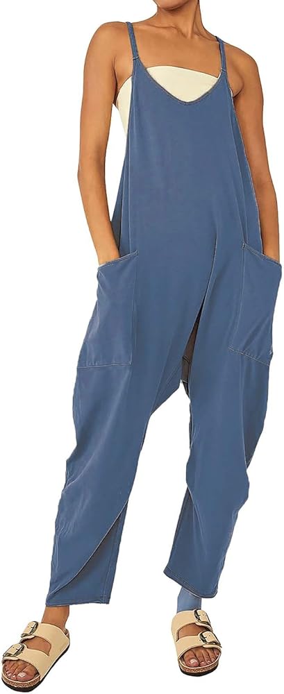 Pants for Women,Women's Casual Sleeveless Jumpsuits V Neck Spaghetti Strap Overalls Stretchy Long Pants