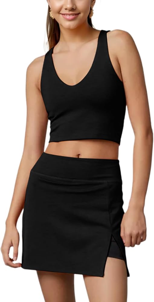 2 Piece Tennis Skirt Sets for Women Cropped Top Tennis Dress with Shorts