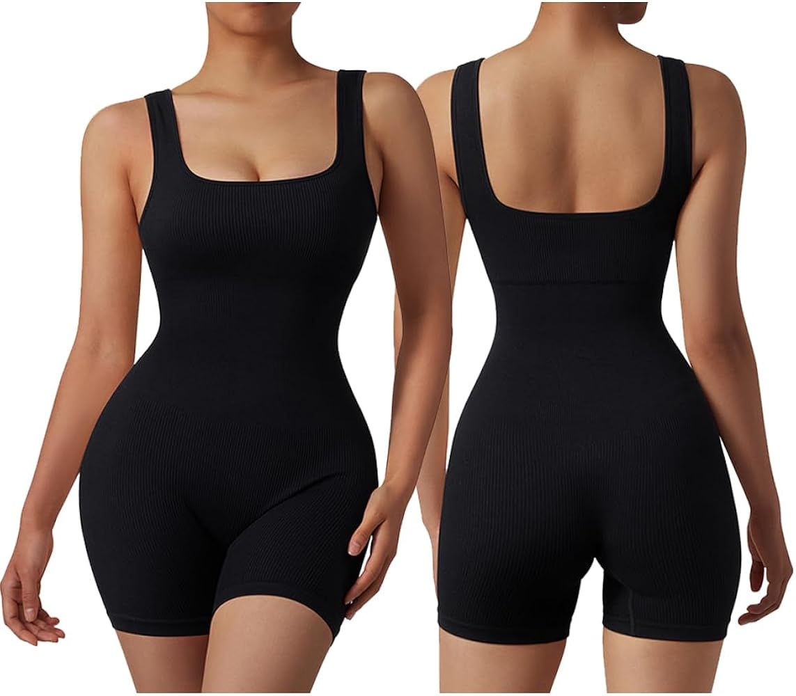 OMKAGI Women Seamless One Piece Jumpsuits Racerback Bodycon Tummy Control Yoga Rompers