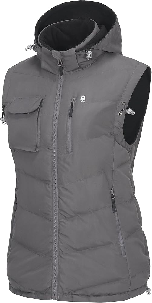 Little Donkey Andy Women's Fleece Puffy Vest Warm Sleeveless Puffer Jacket with Removable Hood for Golfing Hiking