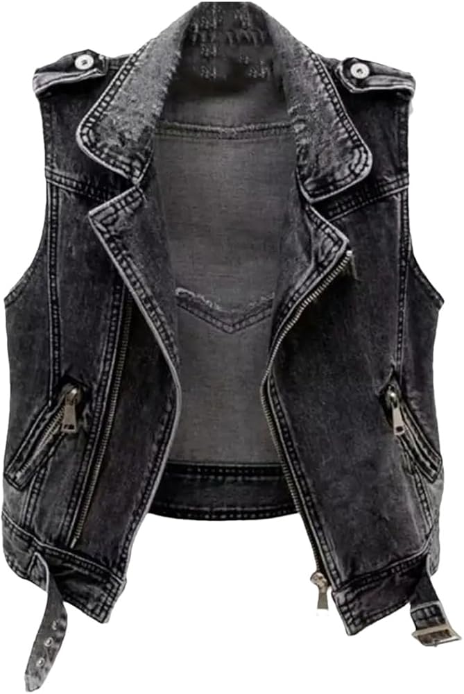 Fashion Denim Women's Rivet Denim Vest Punk Party Rivet Slim Fit Denim Jacket Sleeveless Vest