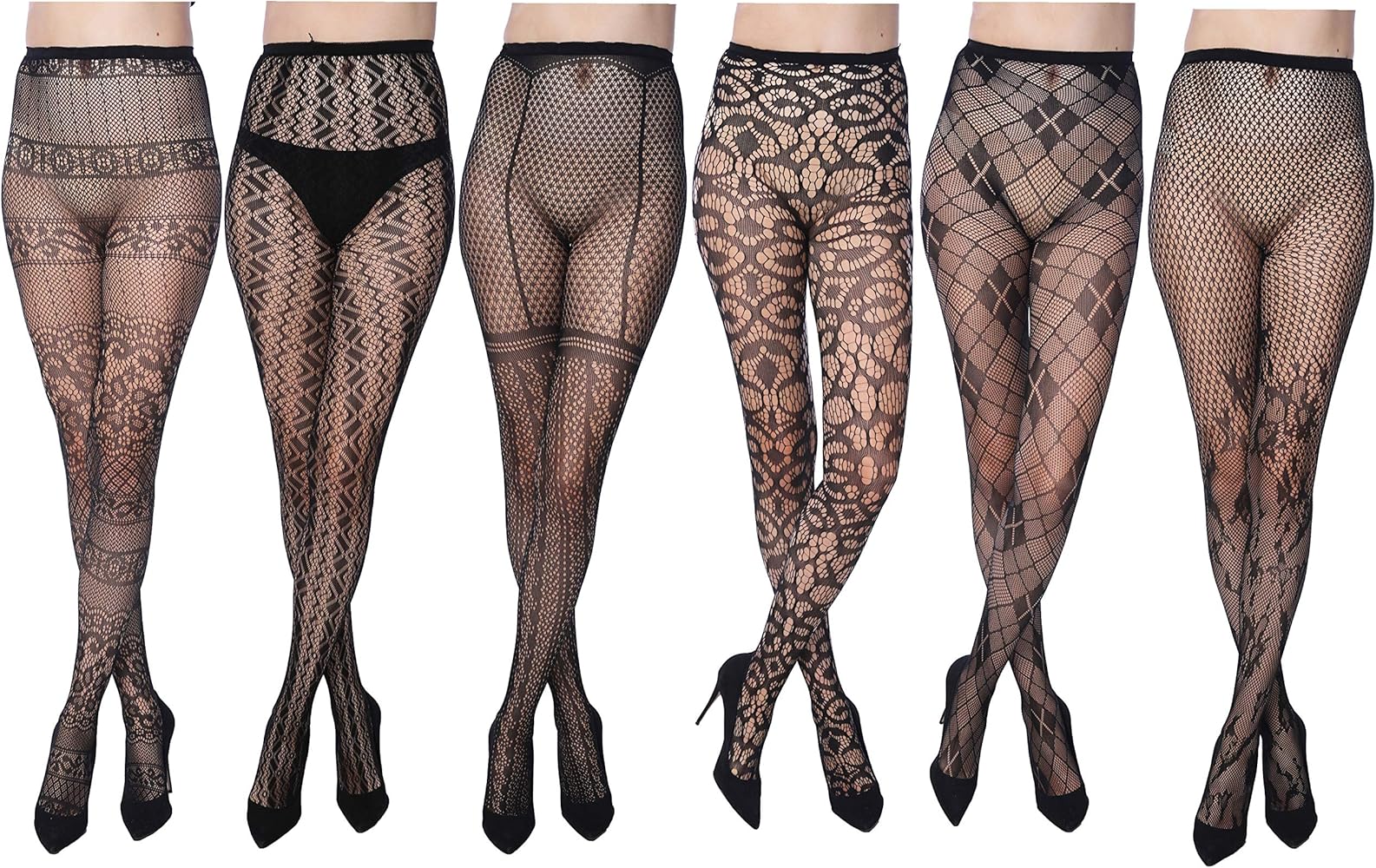 Frenchic Fishnet Women's Lace Stockings Tights Sexy Pantyhose Regular & Plus Sizes (Pack of 6)