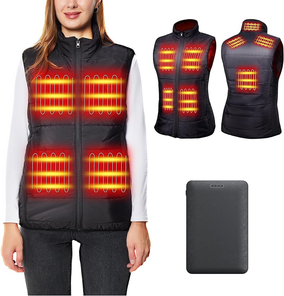 Women Heated Vest with 10000mAh Power Bank - Sleeveless Heating Vest for Women, 8 Fast-Heating Zones