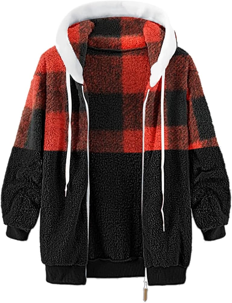 Women's Coats Basic Long Jacket Coat Trendy Color Block Winter Drawstring Hoodie Snow Coat Shaggy Warm Winter Fleece