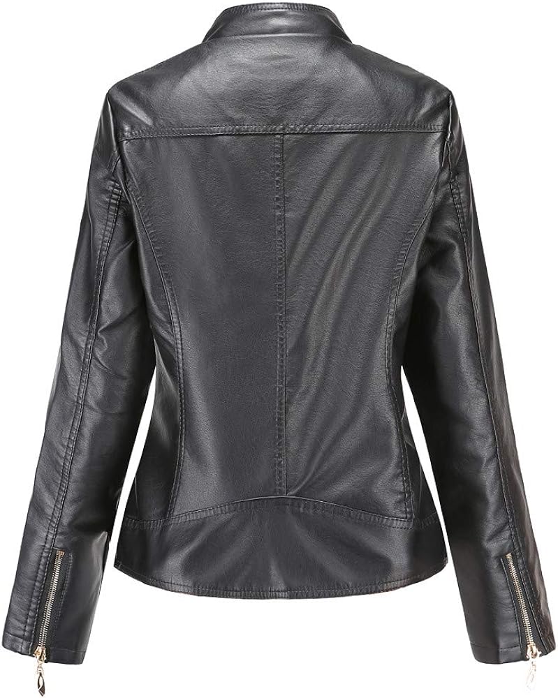 Womens Faux Leather Zip Up Moto Biker Jacket Short Punk Cropped Tops Short Lightweight Fashion Leather Motorcycle