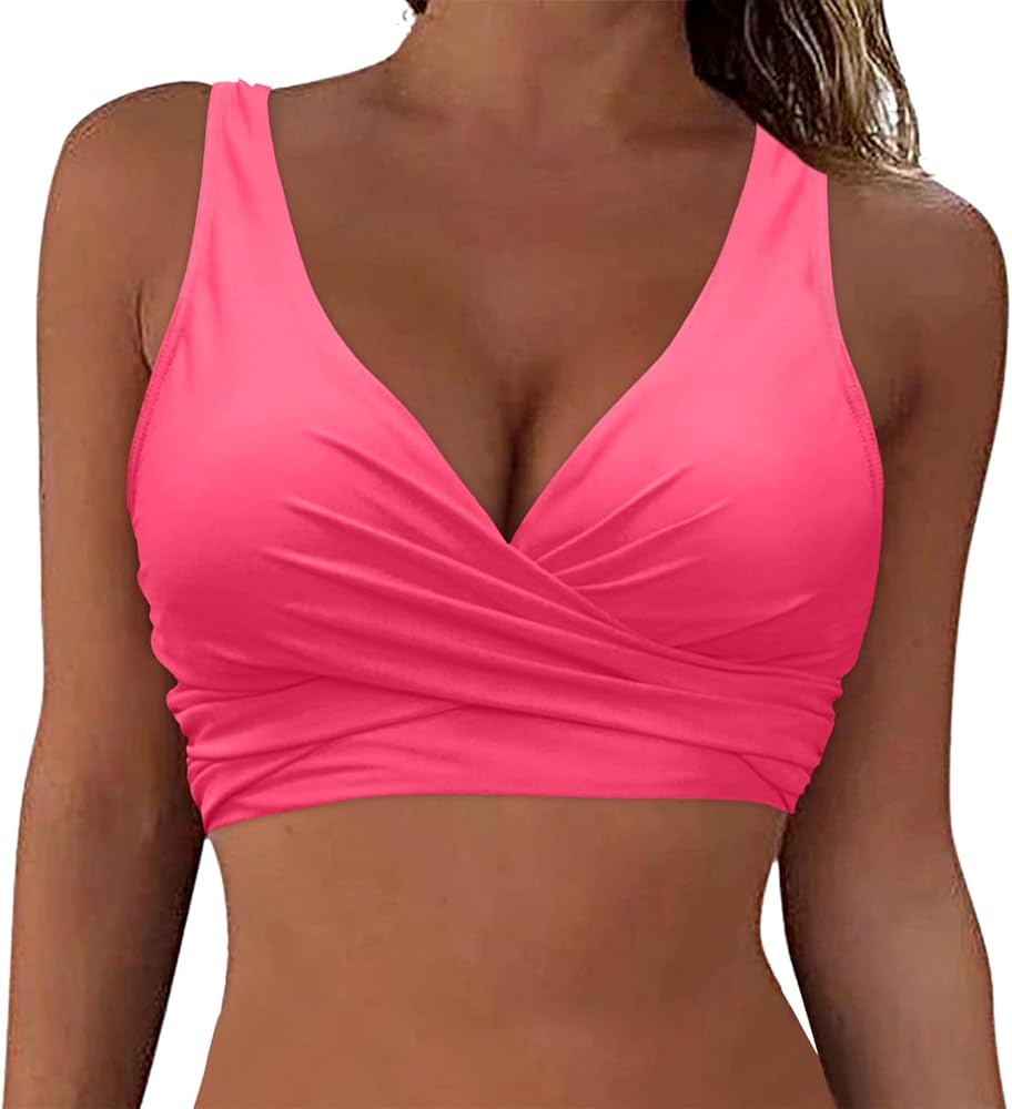 Women's Underwire Bikini Top Only V Neck Criss Cross Push Up Full Coverage Swimsuit Tops Push Up Bathing Suits