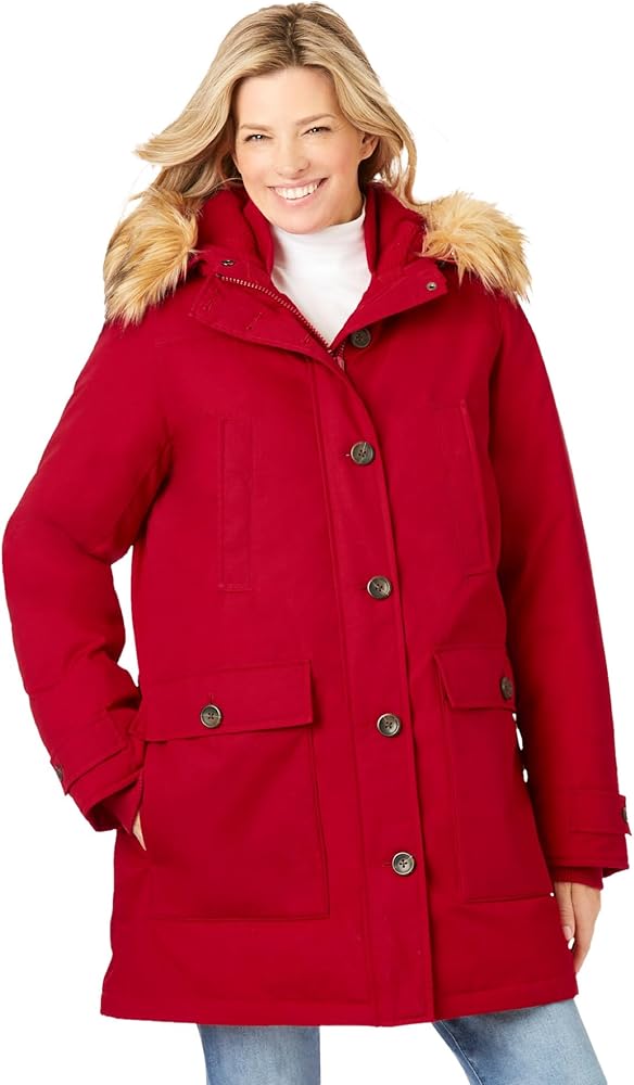 Woman Within Plus Size Arctic Parka Jacket & Hood 34" Long Down Blend Winter Coat