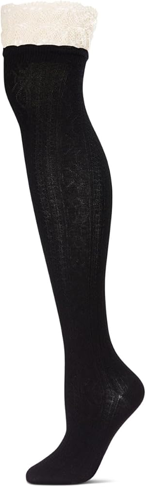 MeMoi Women's Lace Top Cable Knit Knee High Socks