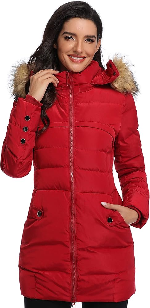 Epsion Women's Hooded Thickened Long Down Jacket Winter Down Parka Puffer Jacket